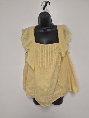 True Craft Yellow Swiss Dot Square-Neck Ruffle Blouse sz 0X